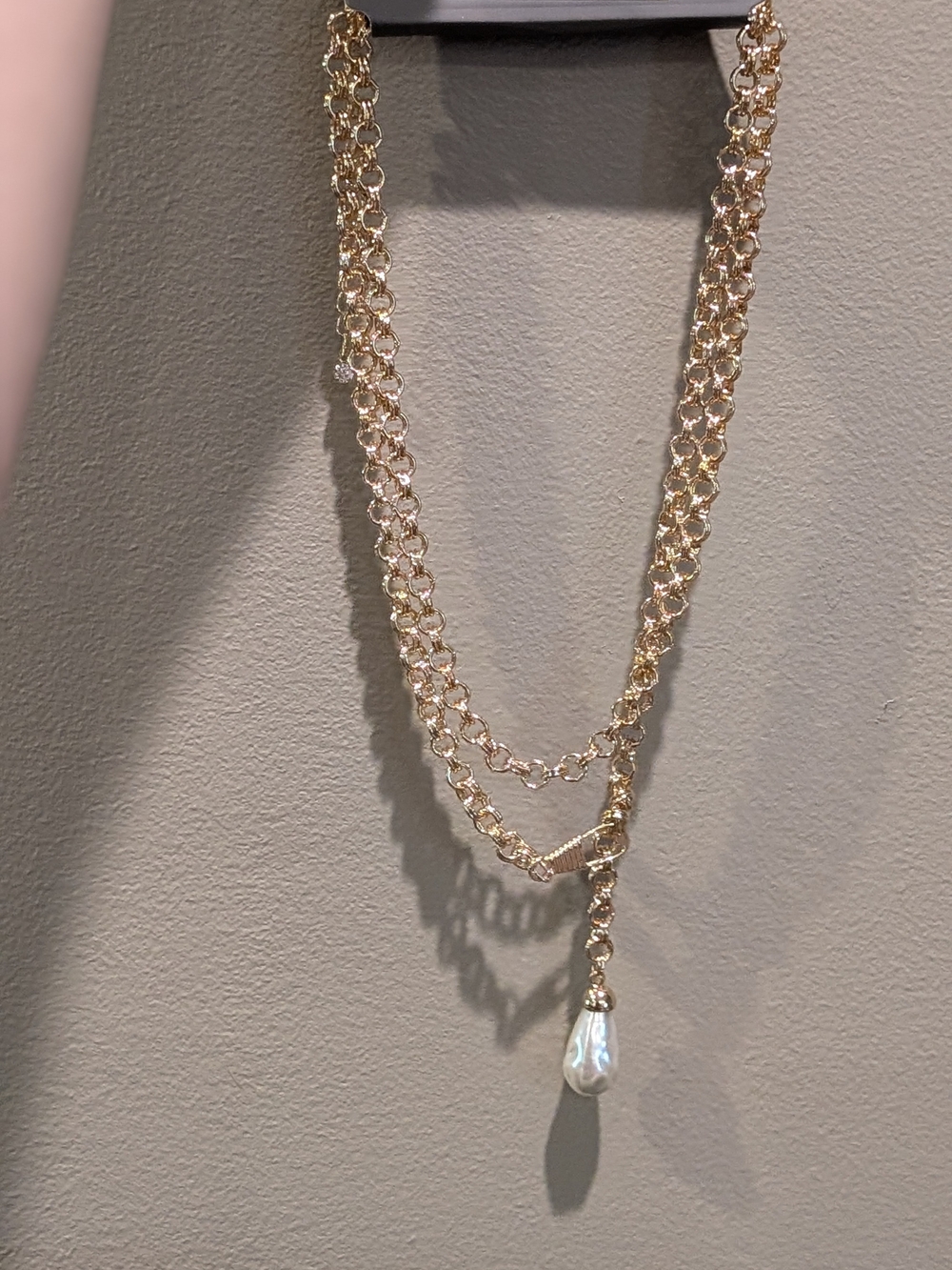 a new day Gold Layered Link Necklace with Pearl Drop - Picture 2 of 3